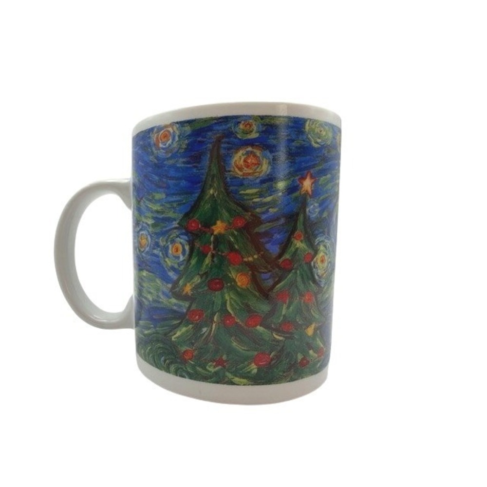 Starbucks Vintage 2000 Starry Night Christmas Tree Mug‎ Van Gogh Style 14oz New